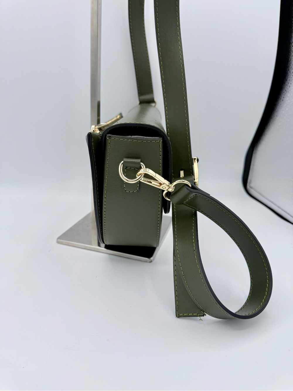 Borse in Pelle Genuine Leather Saddle‎ Crossbody Bag Olive Green Made in Italy - Picture 3 of 9